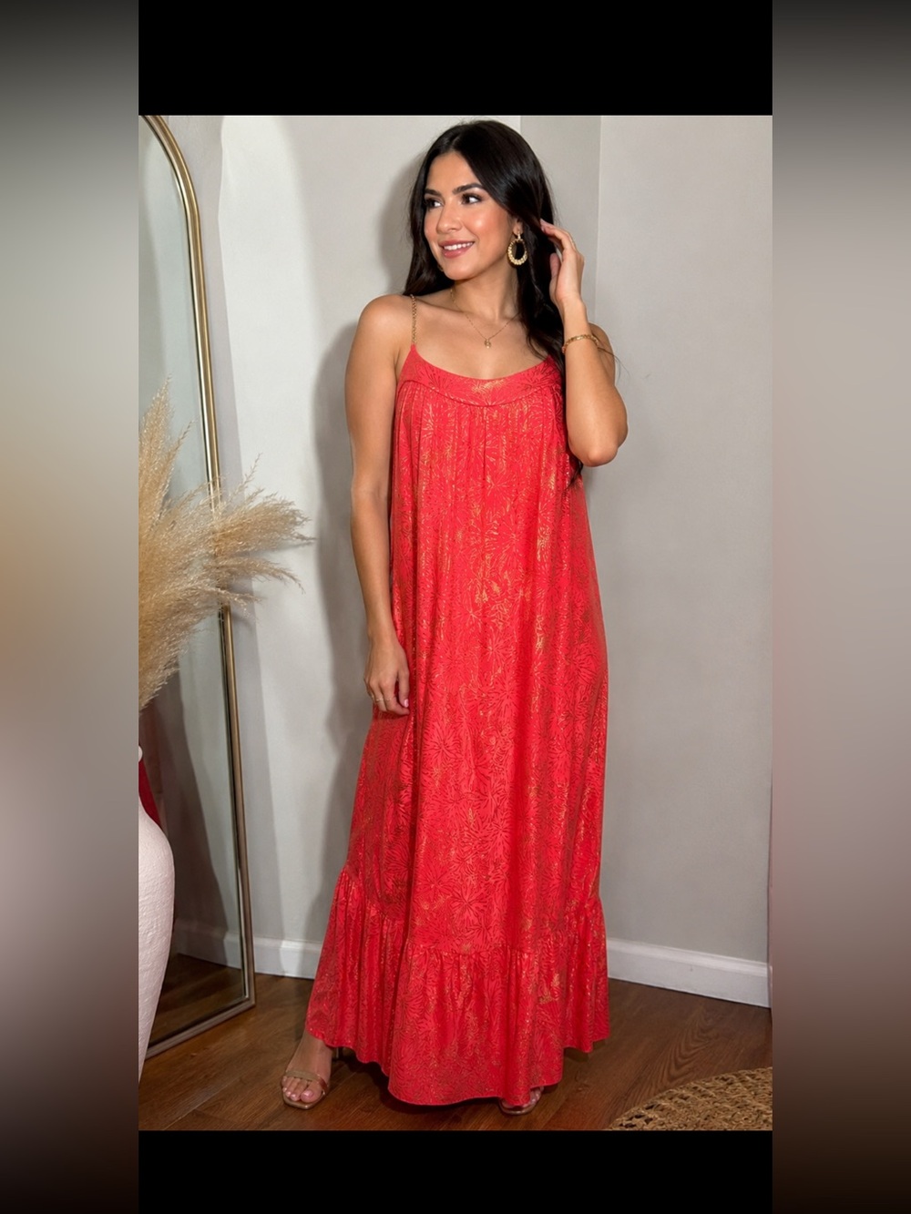 MICHAEL Michael Kors Coral Maxi Skirt with Gold Print
